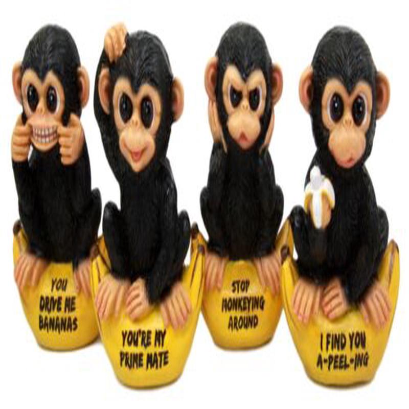 Ebros Gift Curious Monkeys On Banana Boats Figurine Set of Four 4.25"H Funny Signs Chimpanzee Monkey Business Collectibles