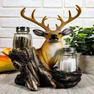 Ebros Rustic Woodlands Wild Deer Big Buck Bust Salt & Pepper Shakers Holder