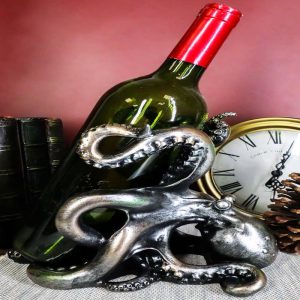 Rustic Silver Octopus Wine Holder 7.5 Inch Tall Tabletop Bar Counter Figurine