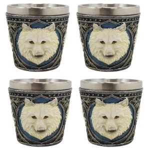 Spirit Full Moon Alpha White Snow Wolf 2-Ounce Shot Glass Set Of 4