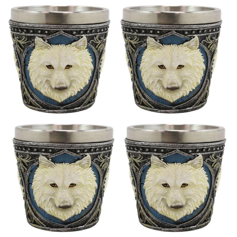 Spirit Full Moon Alpha White Snow Wolf 2-Ounce Shot Glass Set Of 4
