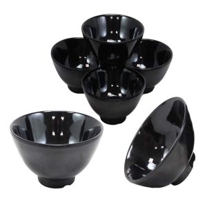 Contemporary Black Melamine Round Bowls 8oz For Rice Soup Salad Sauce Set Of 6