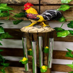 Country Western Farm Morning Crop Patrol Rooster Chicken Figurine Wind Chime