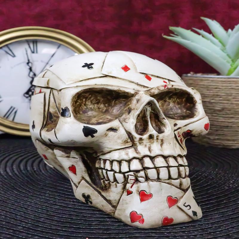 Ebros Ace Cards Royal Flush Poker Game Skull Utility Keepsake Jewelry Box Figurine