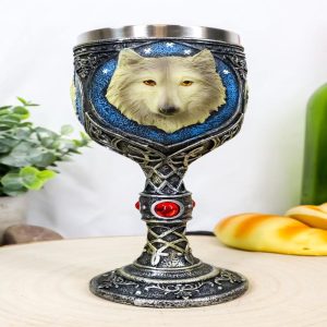 Ebros Alpha Gray Wolf Celtic Tribal Tattoo Red Crystal Magic Wine Chalice Goblet Cup