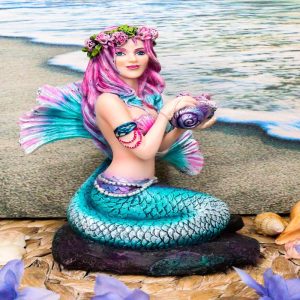 Ebros Brigid Ashwood Mermaid Ocean Spring Flowers Holding Conch Statue 6.25" H
