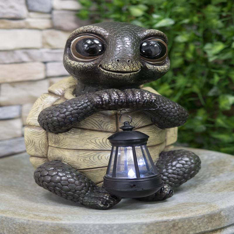 Ebros Gift Adorable Baby Turtle Tortoise Holding Solar Lantern Garden Path Lighter Statue