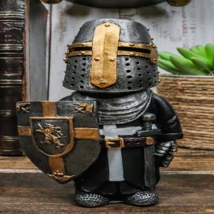 Ebros Gift Anime Chibi Renaissance Medieval Knight of The Cross Templar Crusader Figurine 4.5" Tall Suit of Armor Miniature European Knights Sculpture Decor (Swordsman in Battle Stance)
