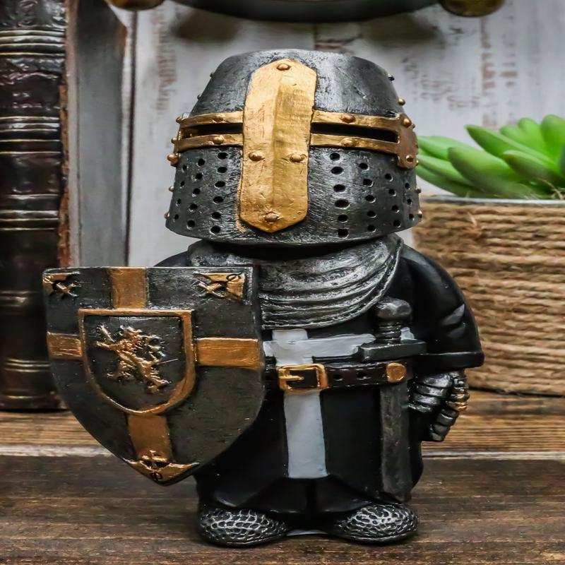 Ebros Gift Anime Chibi Renaissance Medieval Knight of The Cross Templar Crusader Figurine 4.5" Tall Suit of Armor Miniature European Knights Sculpture Decor (Swordsman in Battle Stance)