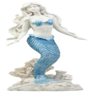Ebros Gift Aqua Blue Tailed Ocean Mermaid Figurine 11.75" H Aquamarine Goddess Standing On Coral Reef Decorative Statue