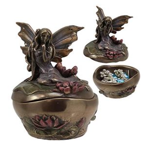 Ebros Gift Art Nouveau Water Lily Fairy Small Trinket Decorative Box 3" High Jewelry Keepsake
