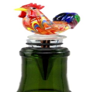 Ebros Gift Chicken Rooster Wine Bottle Stopper Acrylic Topper Metal Rubber Cork Party Hosting Accessory 4.75"H