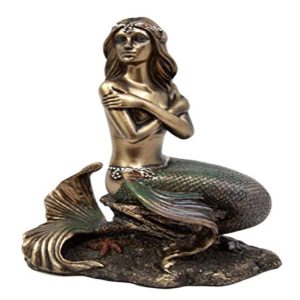 Ebros Gift Coastal Shy Nude Mermaid Maiden Sitting On Coral Decorative Figurine 5.75" H