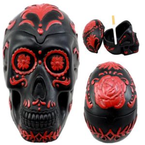 Ebros Gift El Diablo Day of The Dead Red Rose Skull Ashtray Tribal Tattoo Skull Figurine 5"Long