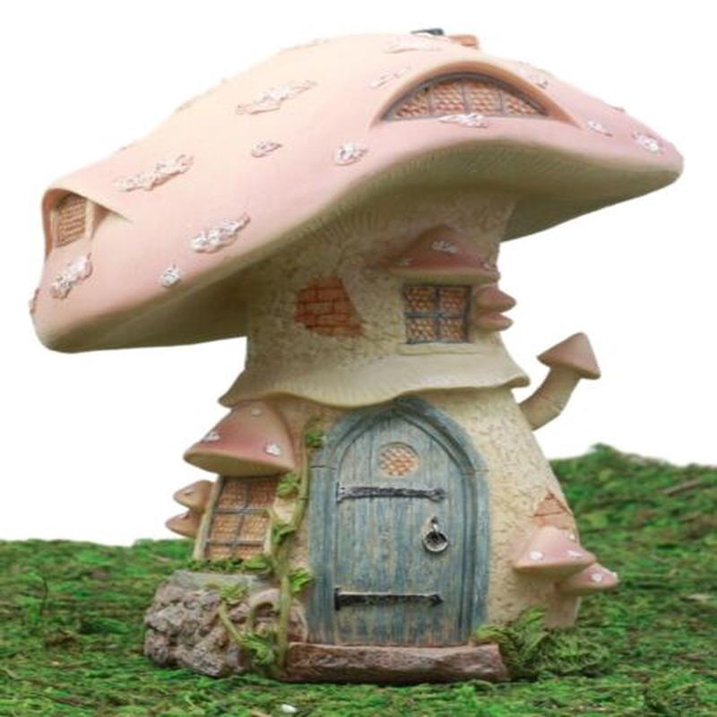 Ebros Gift Enchanted Fairy Garden Miniature Pink Mushroom House Figurine 7.5"H Do It Yourself Ideas For Your Home