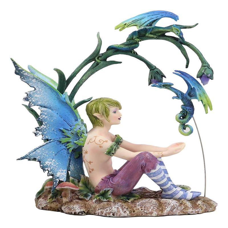 Ebros Gift Enchanted Fairy Garden Wild Boy Faerie Training His Pet Dragon Figurine Do It Yourself Ideas for Your Home Collectible Fairies Elf Nymph Pixies Fantasy Amy Brown Decor Sculpture