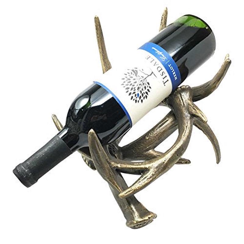 Ebros Wildlife Outdoor Aluminum Buck Deer Antlers Rack Wine Bottle Holder Figurine