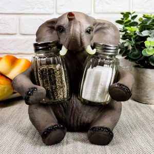 Ebros African Bush Elephant Glass Salt & Pepper Shakers Holder Decor 7" H