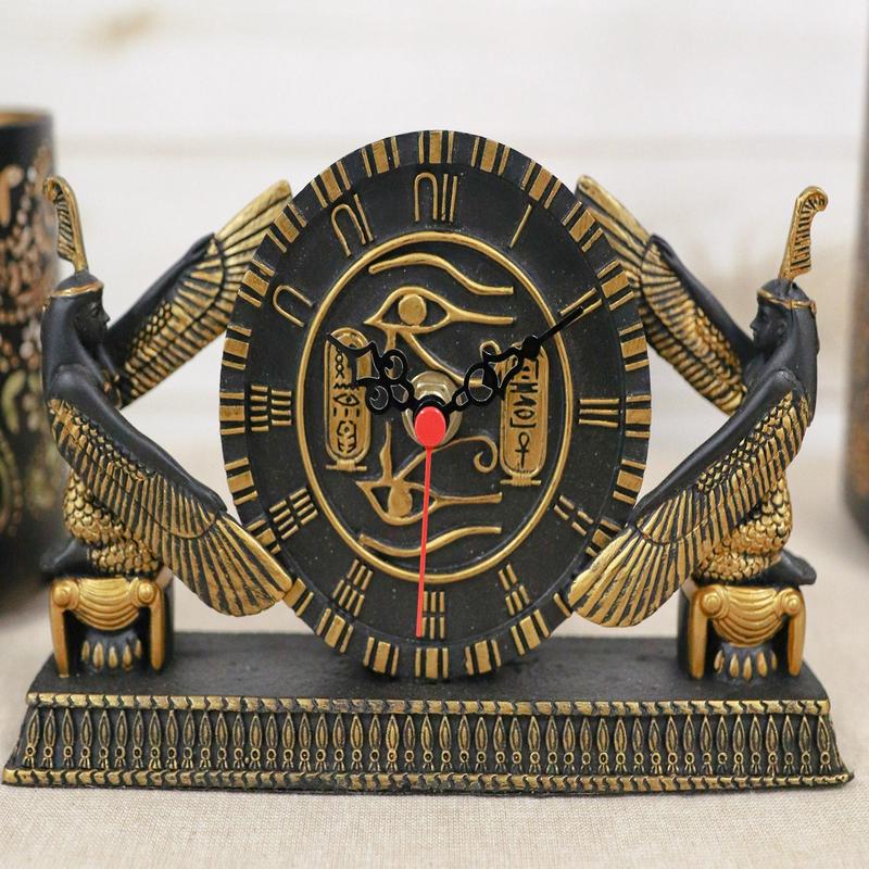 Ebros Egyptian Kneeling Goddess Maat Isis With Wedjat Table Clock Figurine 8" L