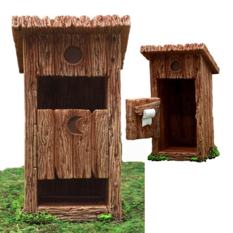 Ebros Fairy Garden Miniature Colonial Toilet Outhouse With Door & Toilet Roll Setup