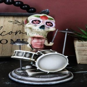 Ebros Gift Day of The Dead Tattoo Skeleton Rock Drummer Bobblehead Figurine 6.5" L Halloween Statue Decor