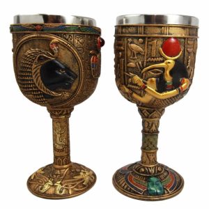 Ebros Gift Egyptian God Thoth & Goddess Sekhmet Falcon Chalice Set Goblet Statue Figurine