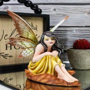 Ebros Gift Fall Fairy Figurine Red Oak Leaf Autumn Garden Faerie Fantasy Sculpture 5.5"H