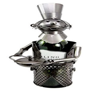 Ebros Gift Head Iron Chef With Wok Pot Hand Made Metal Wine Bottle Holder Caddy Decor Figurine 14.5"H