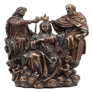 Ebros Gift Heavenly Coronation of The Virgin Statue Mother Mary Queen of Heaven with Jesus and God Sculpture Exaltation of The Holy Mother Figurine Catholic Religious Altar Decor Sculpture