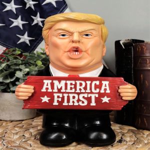 Ebros Gift Hilarious Realistic USA President Donald Trump with Red Neck Tie and Suit Holding 'America First' Slogan Sign Statue Funny Replica Figurine 9.25" Tall
