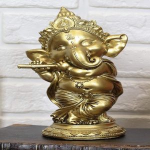 Ebros Hindu Elephant God Ritual Dancing Ganesha Playing Flute Golden Statue 6"H