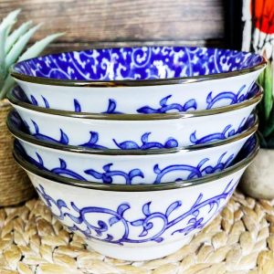 Ebros Ming Style Floral Vines Ceramic Bowls Pack Of 5 Made In Japan 32oz 8"Dia