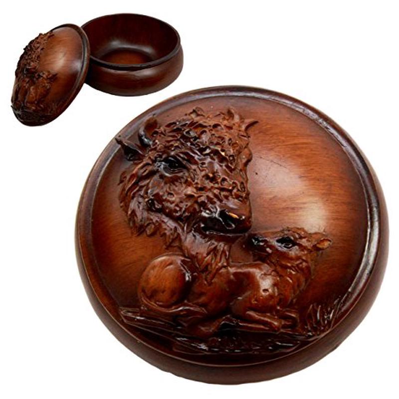 Ebros Rustic Faux Wood Wild Buffalo Bison Rounded Jewelry Box Figurine Collectible