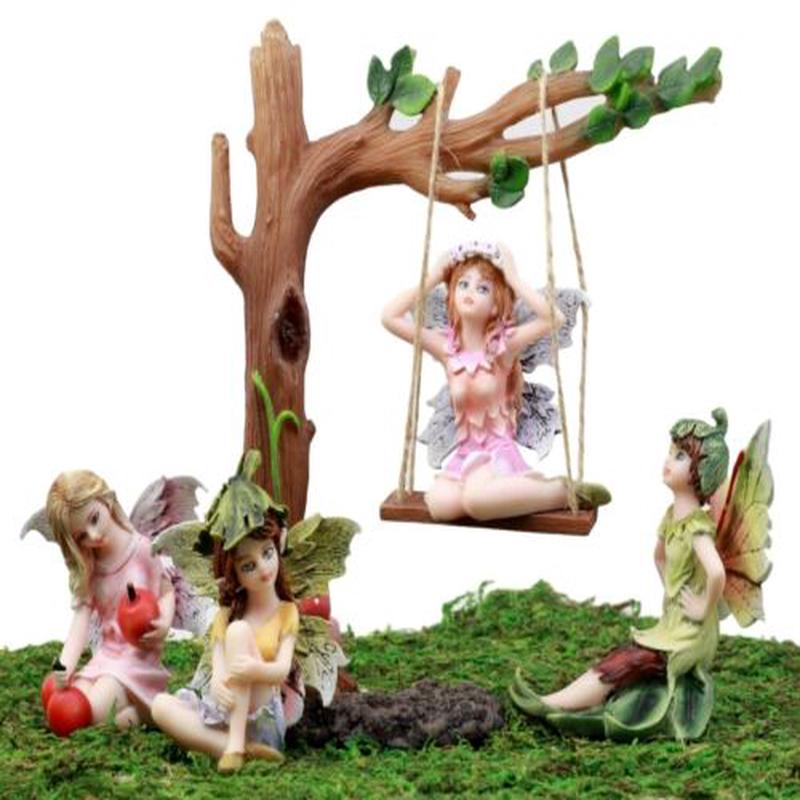 Fairy Garden Miniatures Starter Kit Tree Swing With Four Fairies Figurine Set