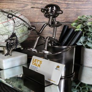 Fishing Fisherman On Ledge Metal Stationery And Business Card Organizer Holder