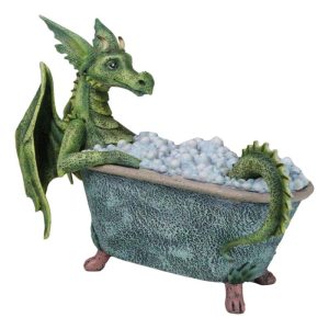 Amy Brown Whimsical Green Diva Dragon Immersing In Bubbly Bath Tub Figurine