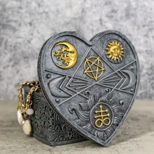 Astrology Sun And Moon Baphomet Pentagram Heart Shaped Decorative Jewelry Box