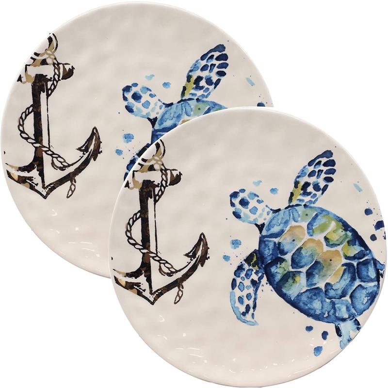 Ebros Blue & White Sea Turtle Ceramic Dinnerware (Salad Appetizer Plate, 2 PCS)