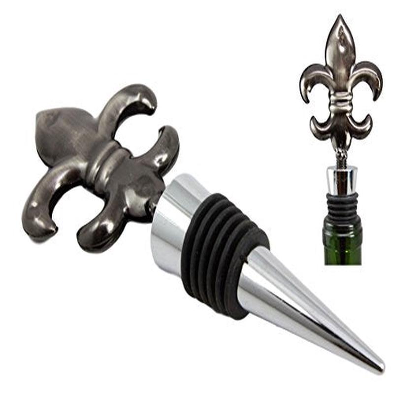 Ebros Gift Fleur De Lis Royal Emblem Kitchen Wine Bottle Topper Stopper Metal Rubber Cork Hosting Accessory