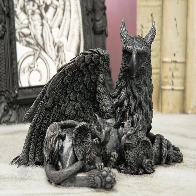 Ebros Griffin Gargoyle Figurine Griffon Family Mother & Baby Hatchlings Sculpture 8"L
