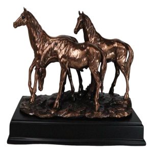 Large 15" Western Equine Beauty Three Horses Bronze Electroplated Resin Figurine