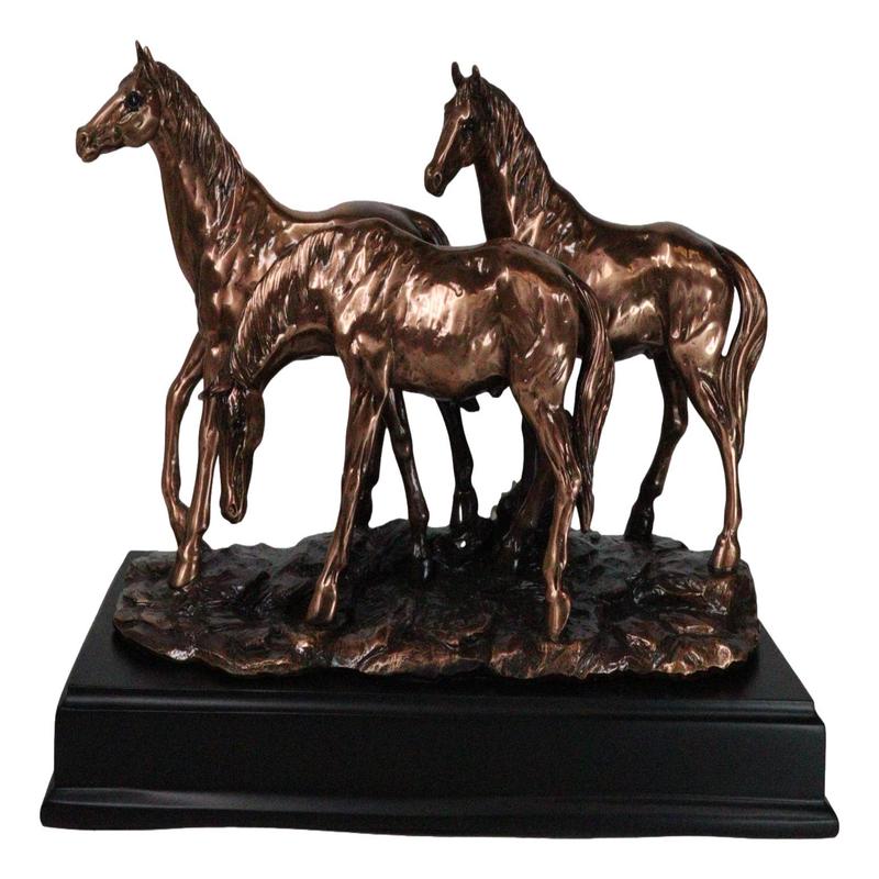 Large 15" Western Equine Beauty Three Horses Bronze Electroplated Resin Figurine