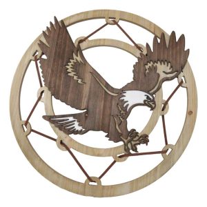 Rustic MDF Wood Flying Bald Eagle Dreamcatcher Web Circle Wall Decor Plaque