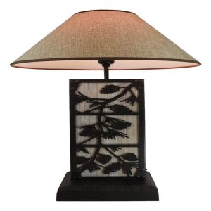 Rustic Western Pinecones On Branch Forest Wood Metal Bedside Desktop Table Lamp