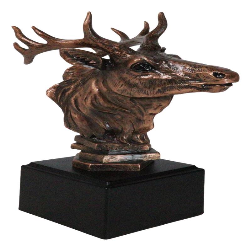 Rustic Wild Forest Woodland Wapiti Elk Deer Bust Trophy Figurine With Base Stand
