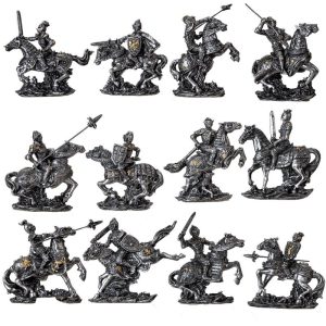 Set of 12 Medieval Armored Cavalry Horse Knights in Suit of Armor Figurines