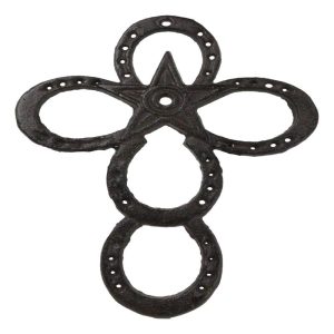 Set Of 2 Cast Iron Rustic Western Horseshoes And Lone Star Christian Wall Cross