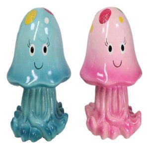 Set of 2 Whimsical Marine Blue And Pink Sea Jellyfish Money Savings Piggy Banks