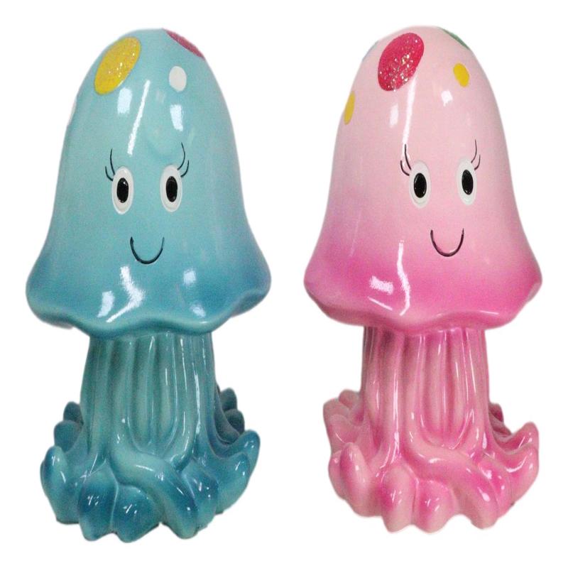 Set of 2 Whimsical Marine Blue And Pink Sea Jellyfish Money Savings Piggy Banks