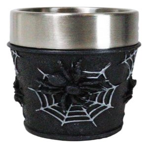 Set Of 4 Gothic Arachnid Black Giant Spider With Webs Shooter Shot Glasses